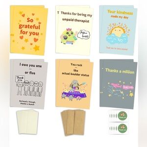12 Pack Cute Thank You Cards w Envelopes Stickers 5x7 Blank NEW